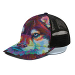 Colorful Siberian Husky Print Black Mesh Trucker Cap