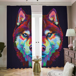 Colorful Siberian Husky Print Blackout Pencil Pleat Curtains