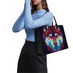 Colorful Siberian Husky Print Canvas Tote Bag