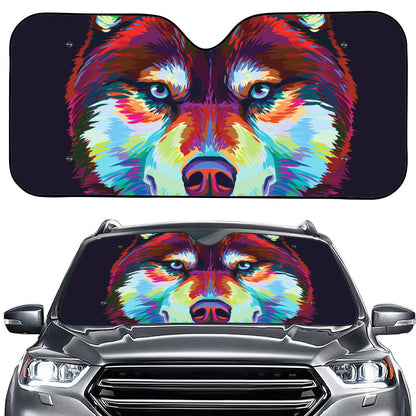 Colorful Siberian Husky Print Car Windshield Sun Shade