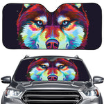 Colorful Siberian Husky Print Car Windshield Sun Shade