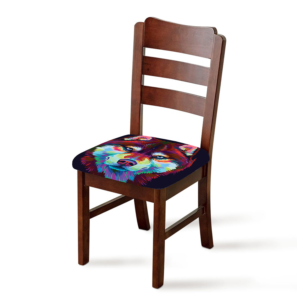Colorful Siberian Husky Print Chair Cushion Cover