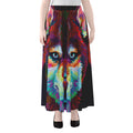 Colorful Siberian Husky Print Chiffon Maxi Skirt