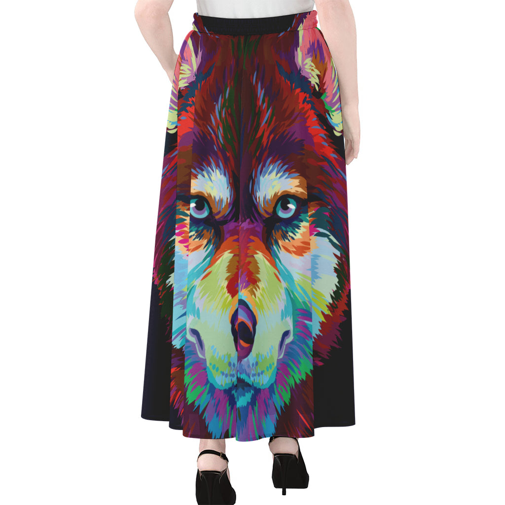 Colorful Siberian Husky Print Chiffon Maxi Skirt