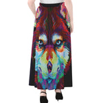 Colorful Siberian Husky Print Chiffon Maxi Skirt