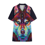 Colorful Siberian Husky Print Cotton Hawaiian Shirt