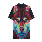 Colorful Siberian Husky Print Cotton Hawaiian Shirt