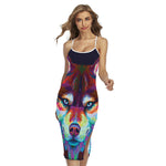 Colorful Siberian Husky Print Cross Back Cami Dress