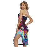 Colorful Siberian Husky Print Cross Back Cami Dress