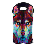Colorful Siberian Husky Print Double Neoprene Wine Tote