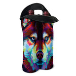 Colorful Siberian Husky Print Double Neoprene Wine Tote