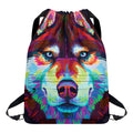 Colorful Siberian Husky Print Drawstring Backpack