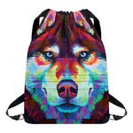 Colorful Siberian Husky Print Drawstring Backpack
