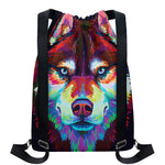 Colorful Siberian Husky Print Drawstring Backpack