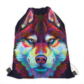 Colorful Siberian Husky Print Drawstring Bag