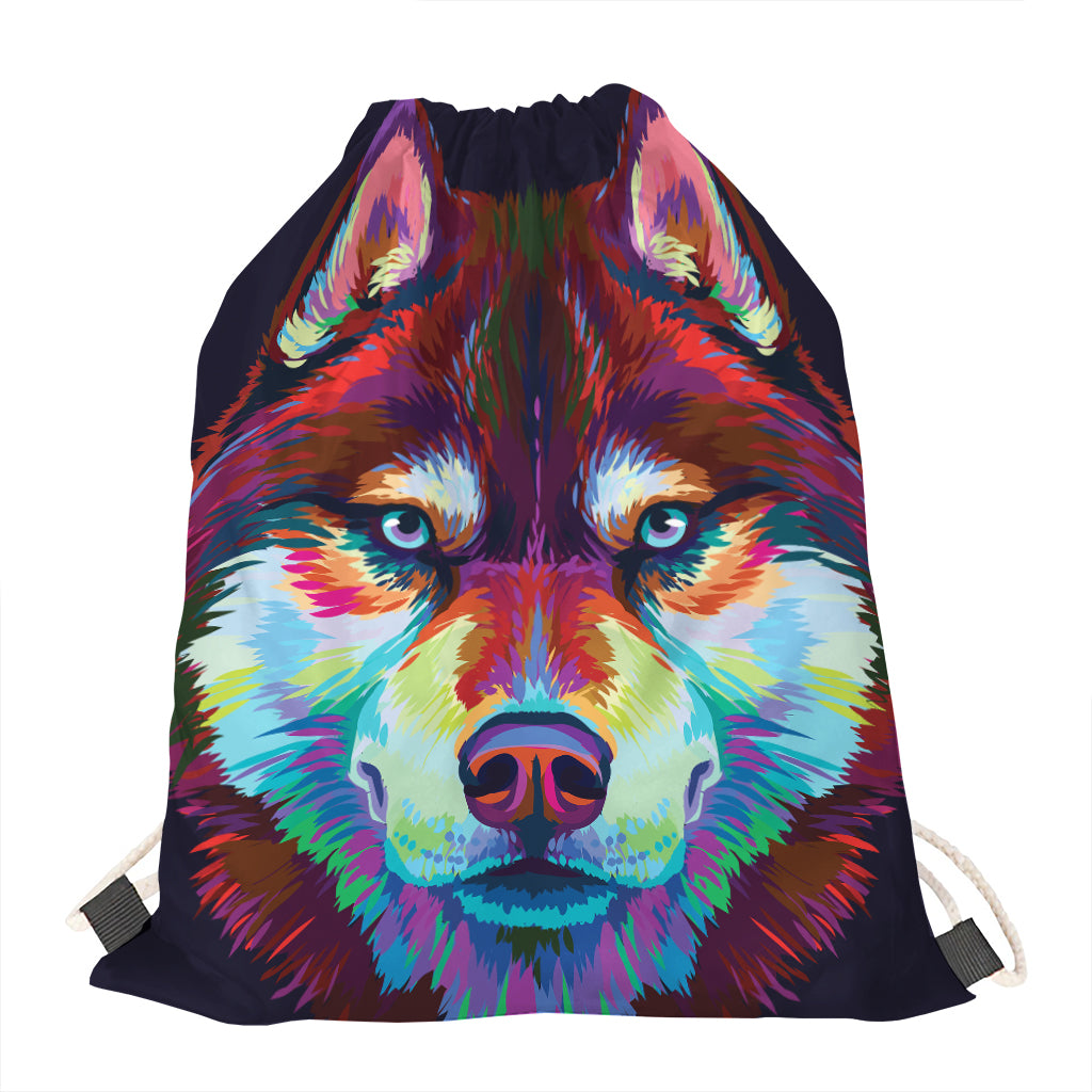 Colorful Siberian Husky Print Drawstring Bag