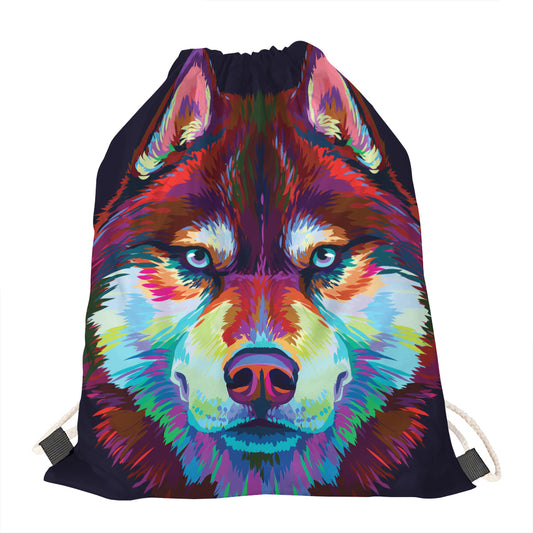 Colorful Siberian Husky Print Drawstring Bag