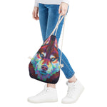 Colorful Siberian Husky Print Drawstring Bag