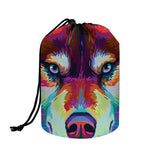 Colorful Siberian Husky Print Drawstring Makeup Bag