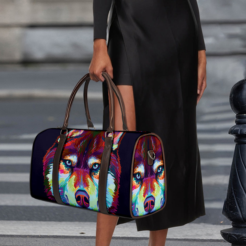 Colorful Siberian Husky Print Duffle Bag