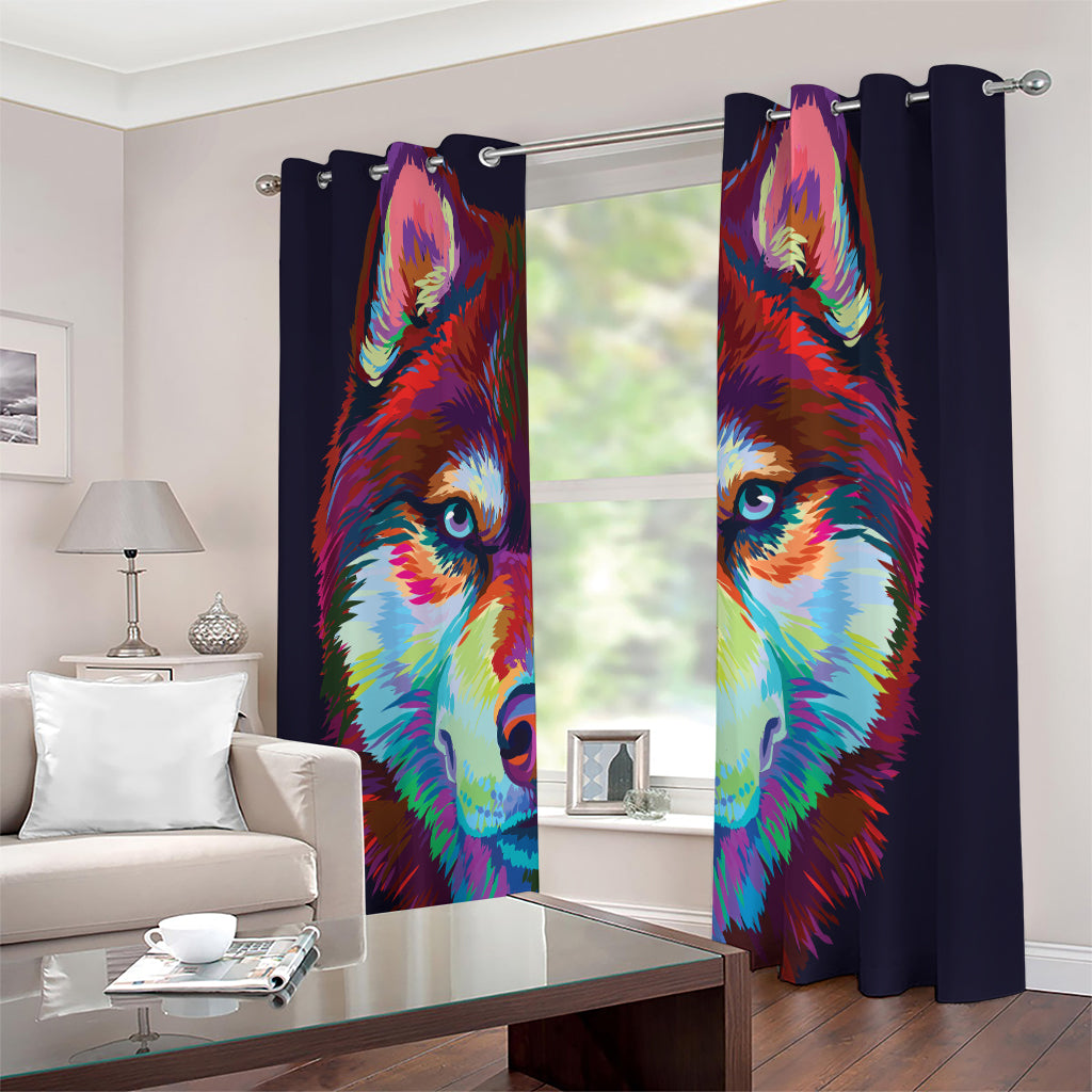 Colorful Siberian Husky Print Extra Wide Grommet Curtains