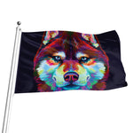 Colorful Siberian Husky Print Flag