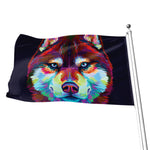 Colorful Siberian Husky Print Flag