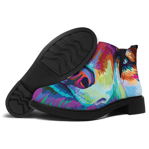 Colorful Siberian Husky Print Flat Ankle Boots