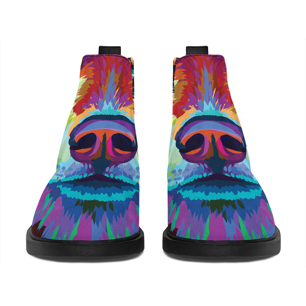 Colorful Siberian Husky Print Flat Ankle Boots