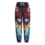 Colorful Siberian Husky Print Fleece Lined Knit Pants