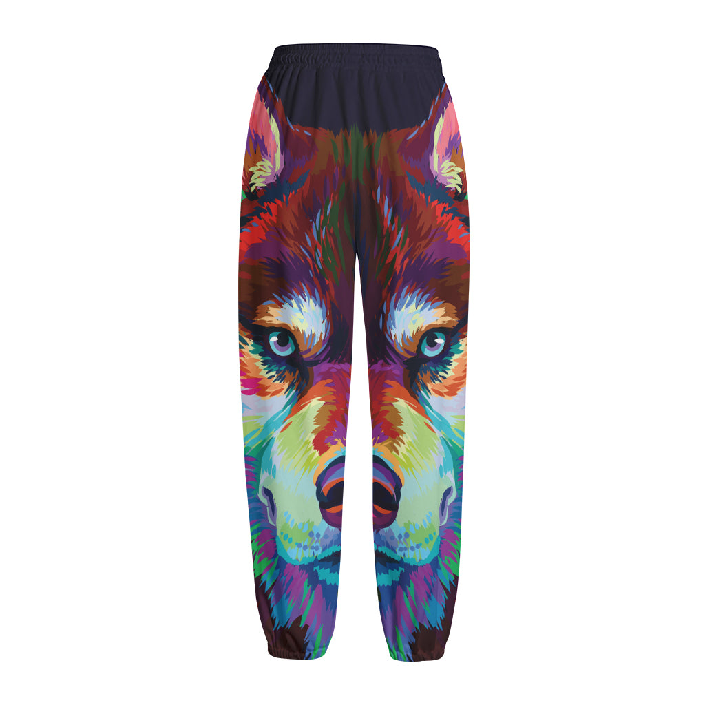 Colorful Siberian Husky Print Fleece Lined Knit Pants