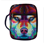 Colorful Siberian Husky Print Front Pocket Bible Bag