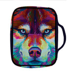 Colorful Siberian Husky Print Front Pocket Bible Bag