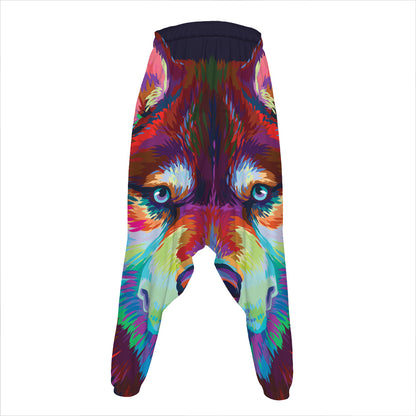 Colorful Siberian Husky Print Hammer Pants