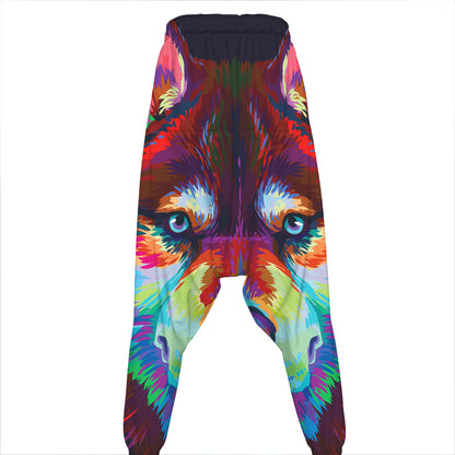 Colorful Siberian Husky Print Hammer Pants
