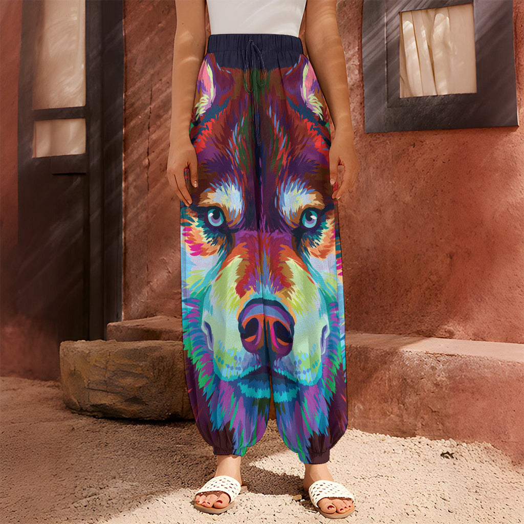 Colorful Siberian Husky Print Harem Pants