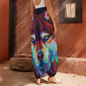 Colorful Siberian Husky Print Harem Pants