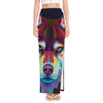 Colorful Siberian Husky Print High Slit Maxi Skirt