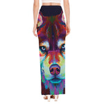 Colorful Siberian Husky Print High Slit Maxi Skirt