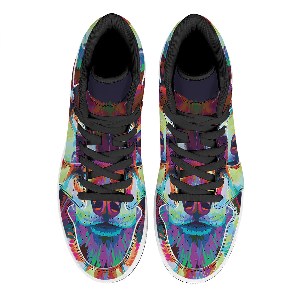 Colorful Siberian Husky Print High Top Leather Sneakers