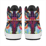 Colorful Siberian Husky Print High Top Leather Sneakers