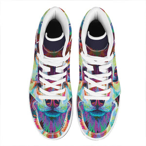 Colorful Siberian Husky Print High Top Leather Sneakers