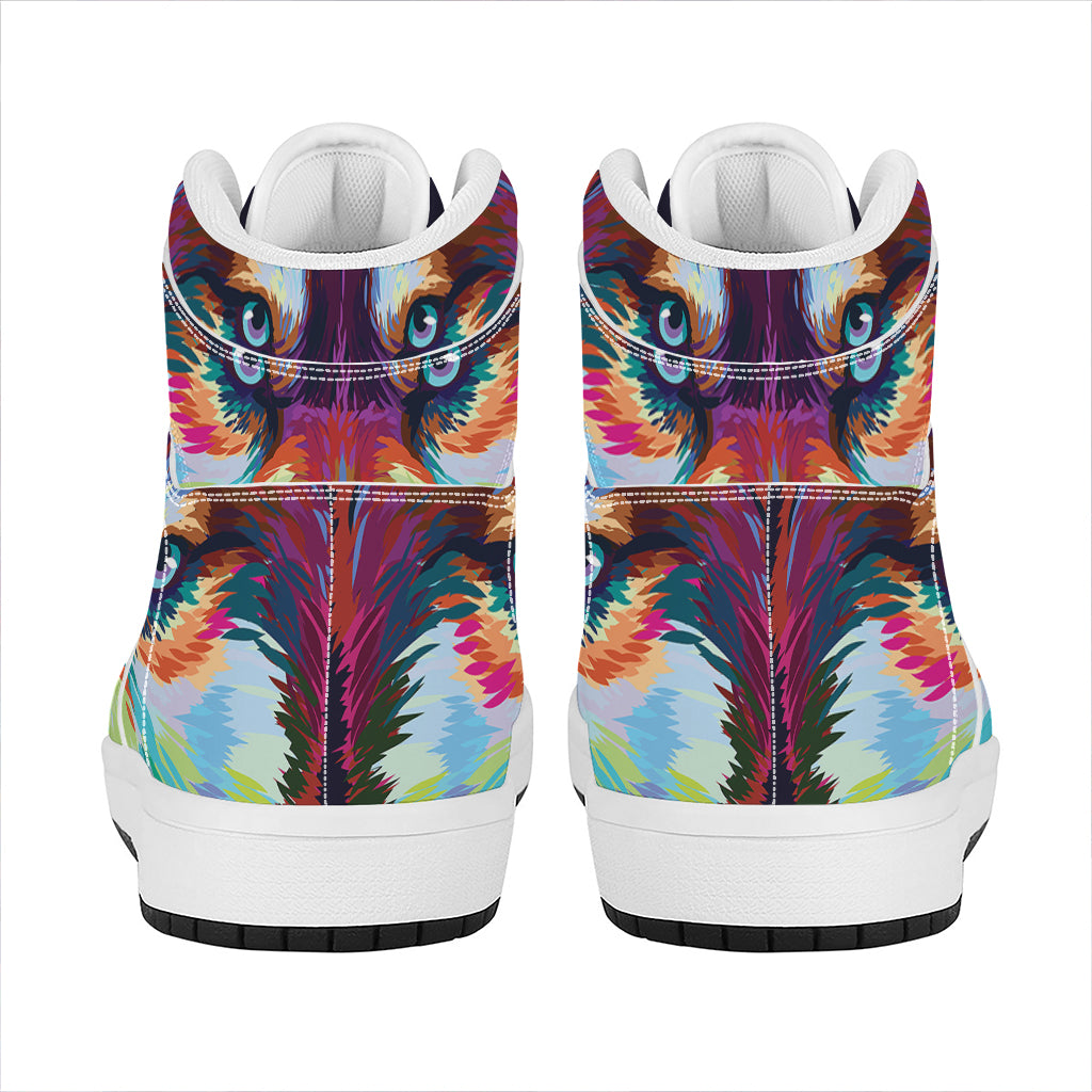 Colorful Siberian Husky Print High Top Leather Sneakers