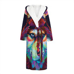 Colorful Siberian Husky Print Hooded Bathrobe