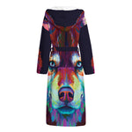 Colorful Siberian Husky Print Hooded Bathrobe