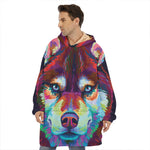 Colorful Siberian Husky Print Hoodie Blanket