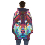 Colorful Siberian Husky Print Hoodie Blanket