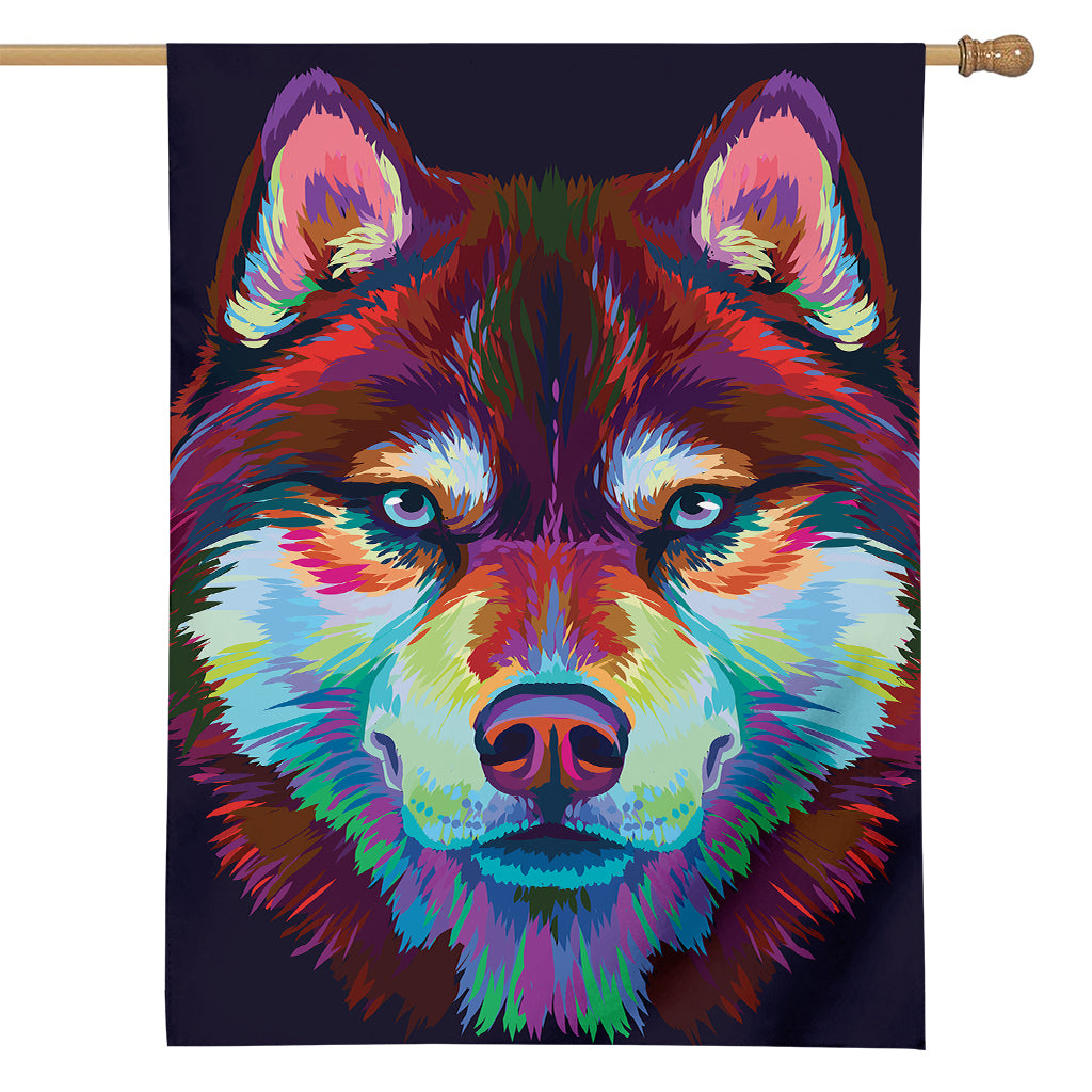 Colorful Siberian Husky Print House Flag