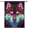 Colorful Siberian Husky Print House Flag