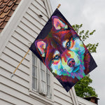 Colorful Siberian Husky Print House Flag